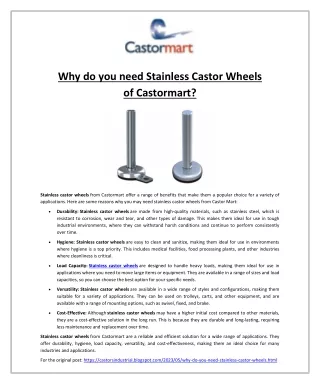 Why do you need Stainless Castor Wheels of Castormart?