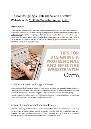 Tips for Designing a Professional and Effective Website with No Code Website Builder, Qafto