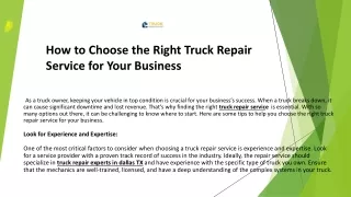 How to Choose the Right Truck Repair Service for Your Business