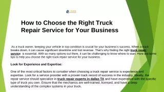 How to Choose the Right Truck Repair Service for Your Business