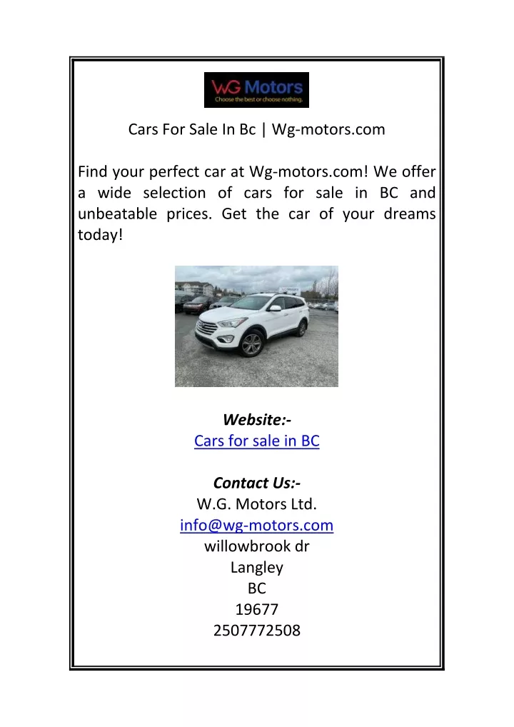 cars for sale in bc wg motors com