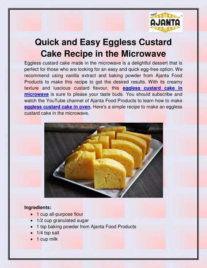 quick and easy eggless custard cake recipe