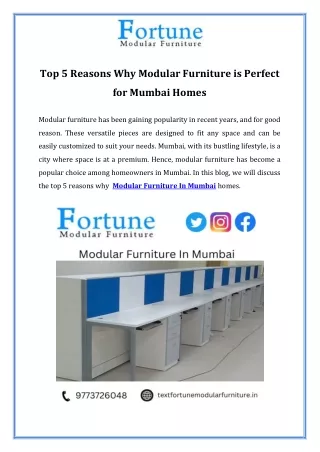 Top 5 Reasons Why Modular Furniture is Perfect for Mumbai Homes