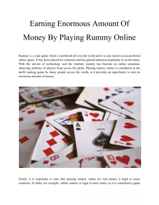 Earning Enormous Amount Of Money By Playing Rummy Online