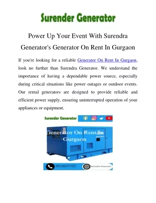 Generator On Rent In Gurgaon Call-9810037192