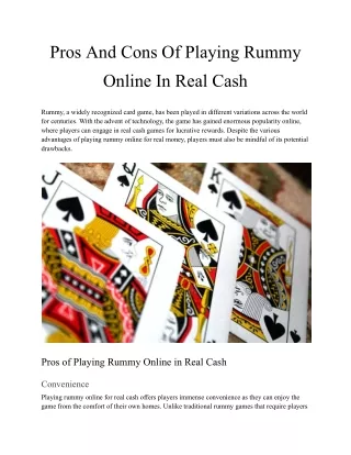 Pros And Cons Of Playing Rummy Online In Real Cash