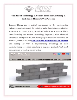 The Role of Technology in Cement Block Manufacturing  A Look Inside Mumbai