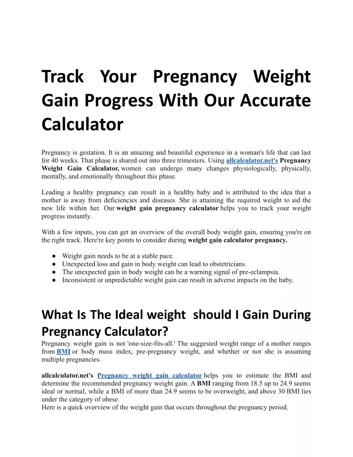 track your pregnancy weight gain progress with