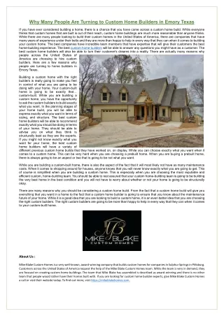 why many people are turning to custom home