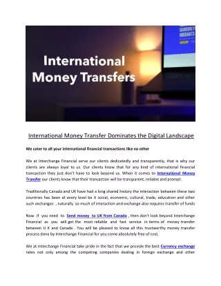 International Money Transfer Dominates the Digital Landscape