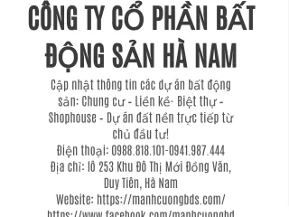 CÔNG TY CỔ PHẦN BẤT ĐỘNG SẢN HÀ NAM