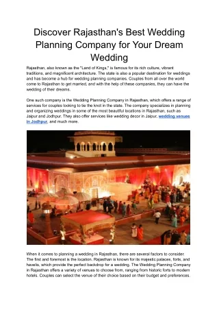Discover Rajasthan's Best Wedding Planning Company for Your Dream Wedding