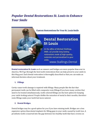 Popular Dental Restorations St. Louis to Enhance Your Smile
