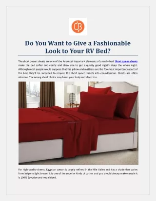Do You Want to Give a Fashionable Look to Your RV Bed