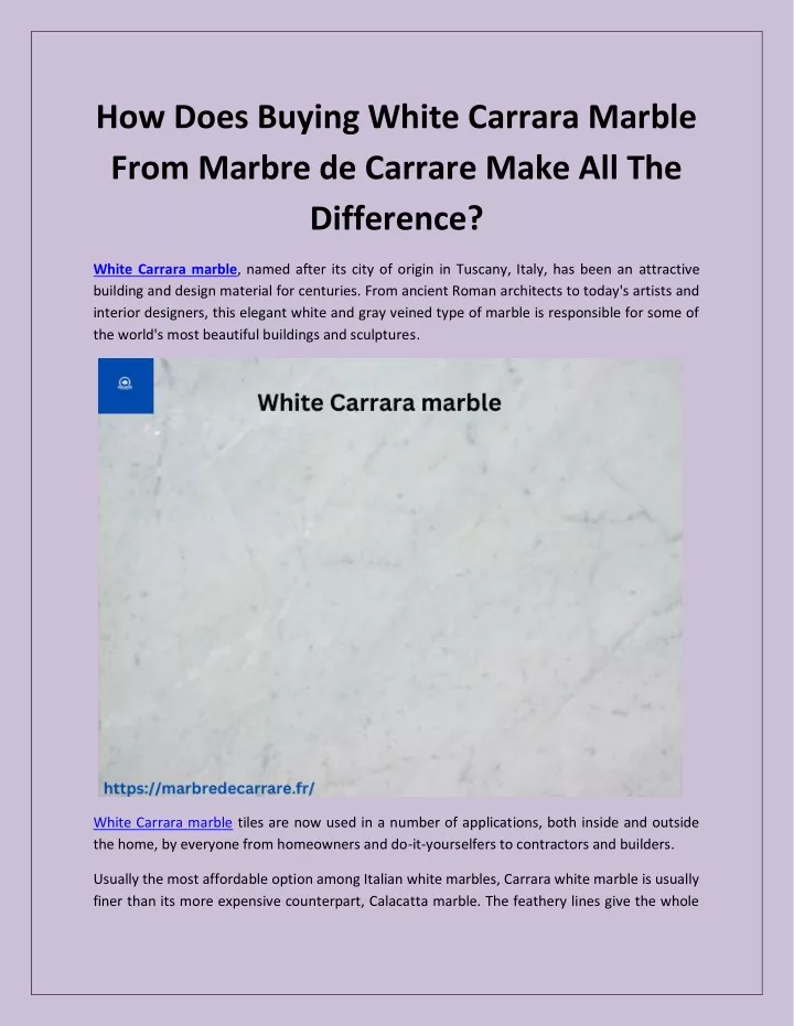 how does buying white carrara marble from marbre