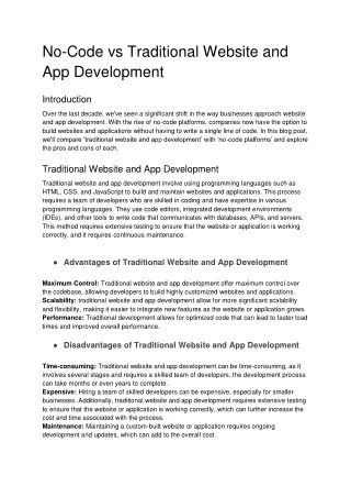 No-Code vs Traditional Website and App Development