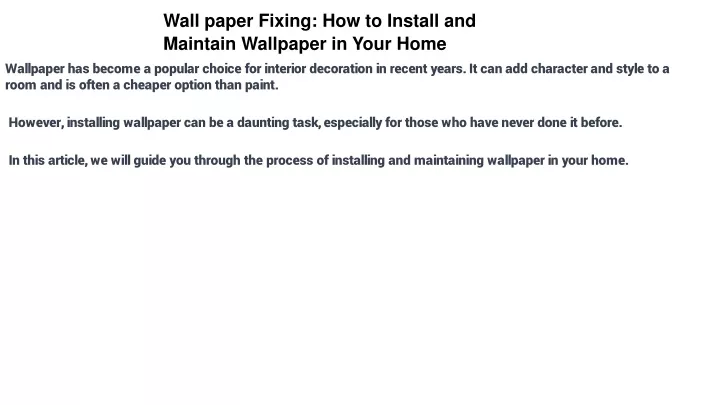 wall paper fixing how to install and maintain
