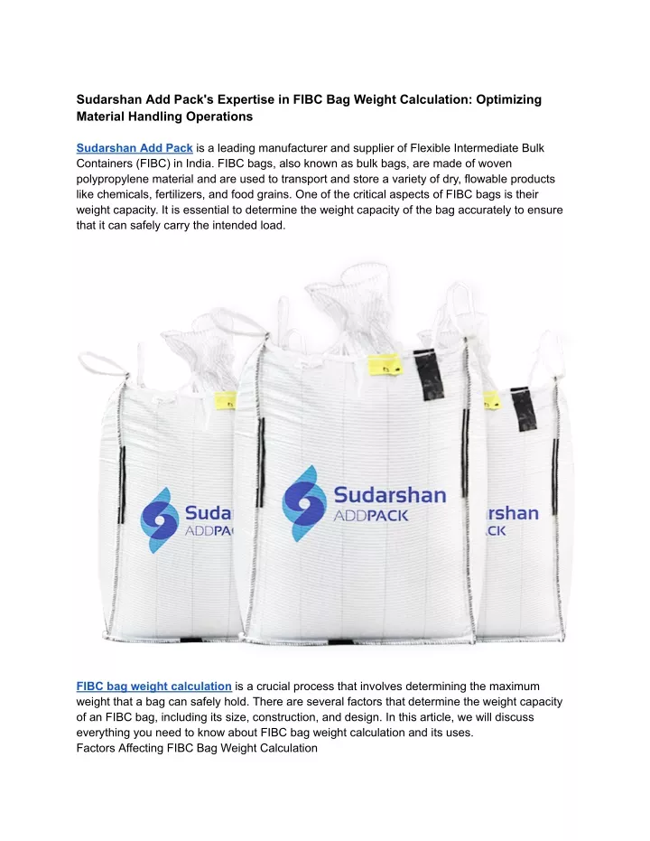 sudarshan add pack s expertise in fibc bag weight