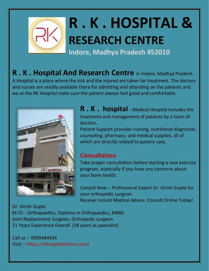 r k hospital research centre indore madhya