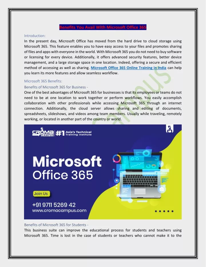 benefits you avail with microsoft office 365