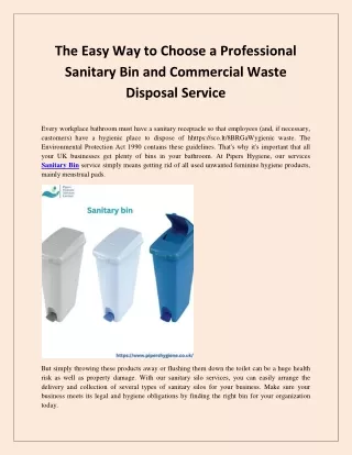 The Easy Way to Choose a Professional Sanitary Bin and Commercial Waste Disposal