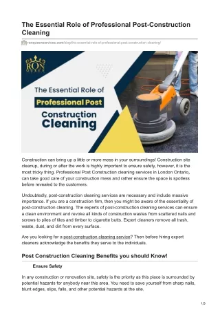 The Essential Role of Professional Post-Construction Cleaning