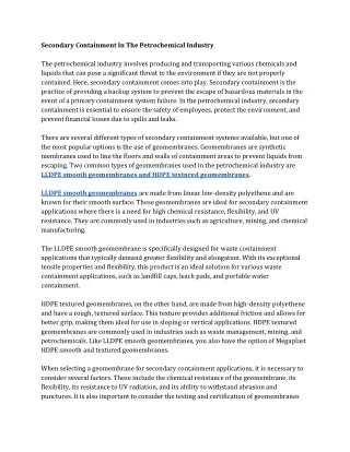 Secondary Containment In The Petrochemical Industry