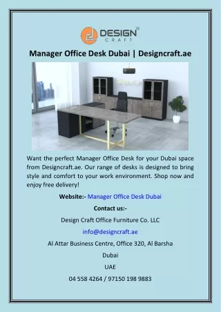 Manager Office Desk Dubai  Designcraft.ae