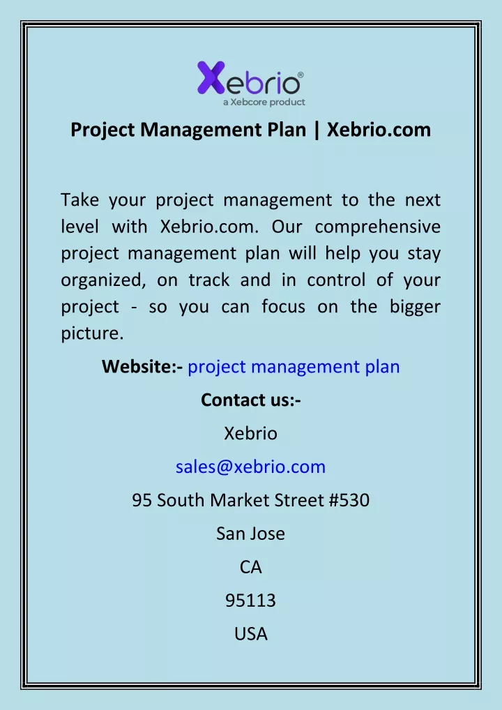 project management plan xebrio com