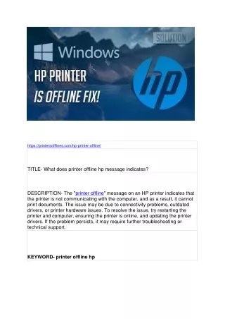 https printersofflines com hp printer offline
