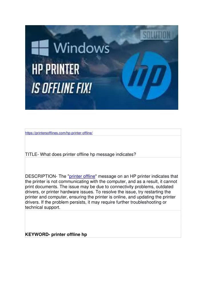 https printersofflines com hp printer offline