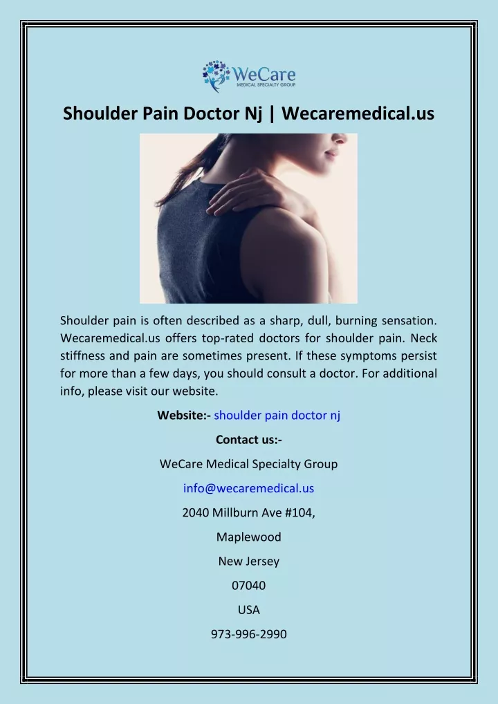 shoulder pain doctor nj wecaremedical us