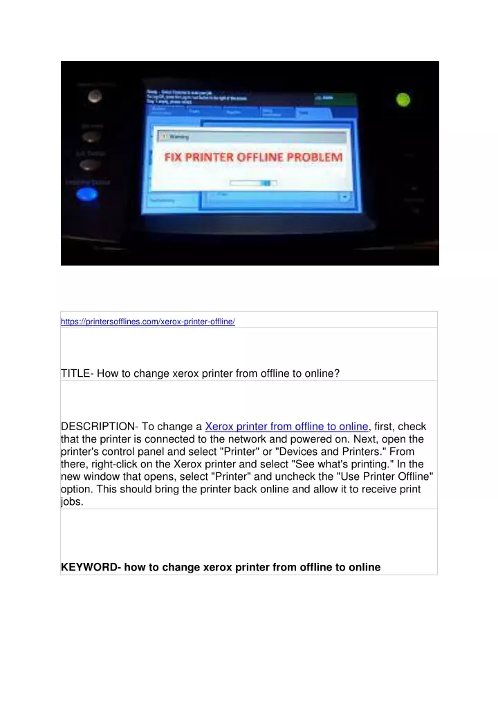 https printersofflines com xerox printer offline