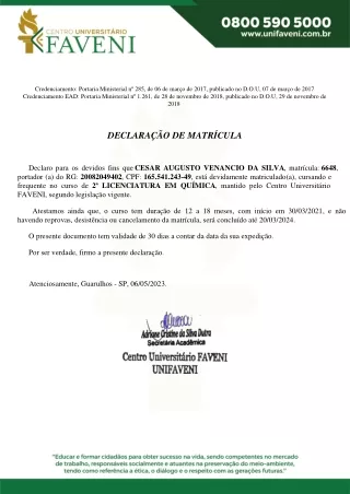 Licenciatura em Química EXPEDIENTE VIRTUAL Meu controle REQ 29.067.192-2023 ANEXO II Cursando 2ª LICENCIATURA EM QUÍMICA