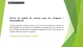 Service de gestion de courrier pour les voyageurs  Swissmailbox.fr
