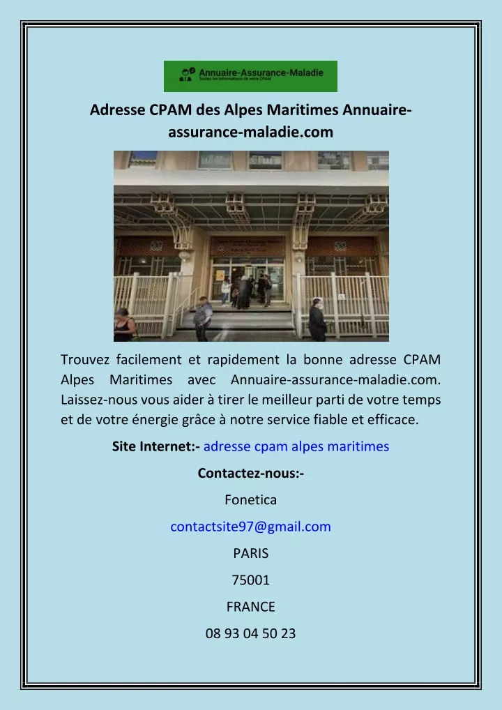 adresse cpam des alpes maritimes annuaire