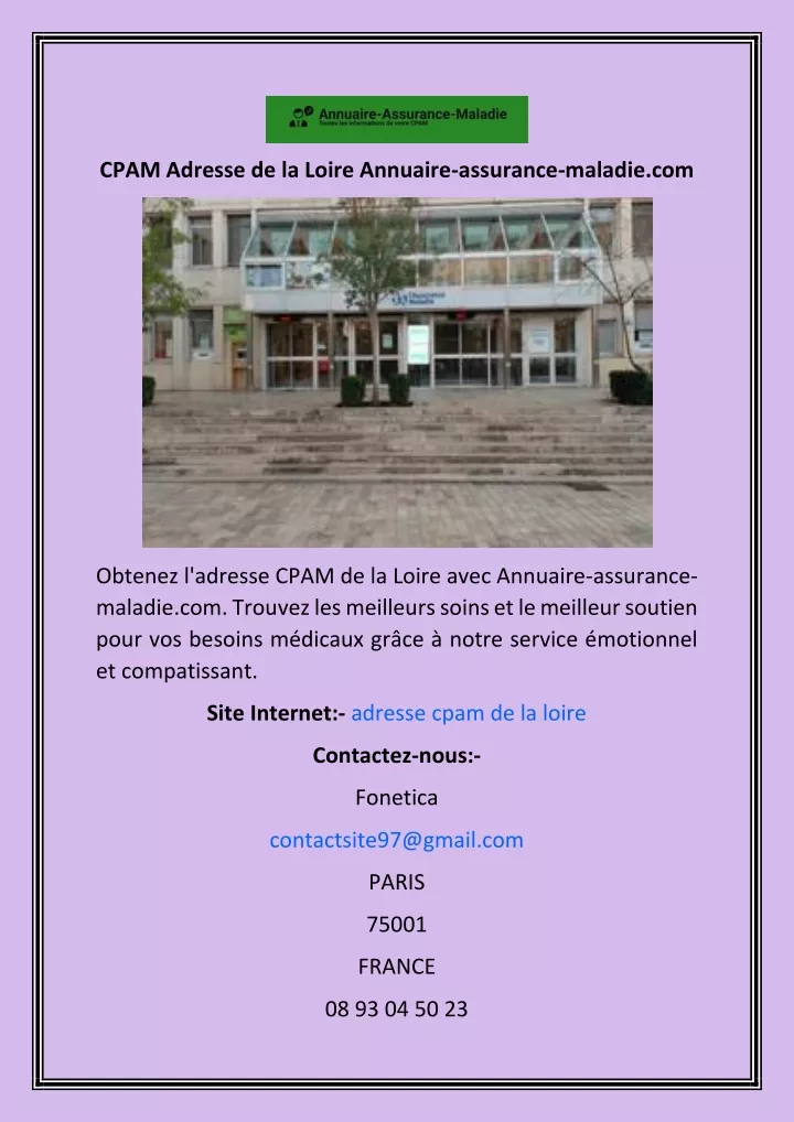 cpam adresse de la loire annuaire assurance