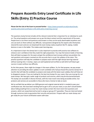 prepare ascentis entry level certificate in life