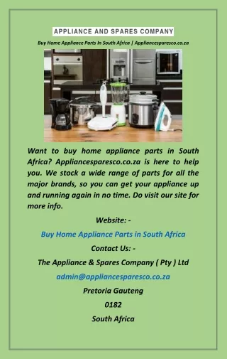 Buy Home Appliance Parts In South Africa  Appliancesparesco.co.za