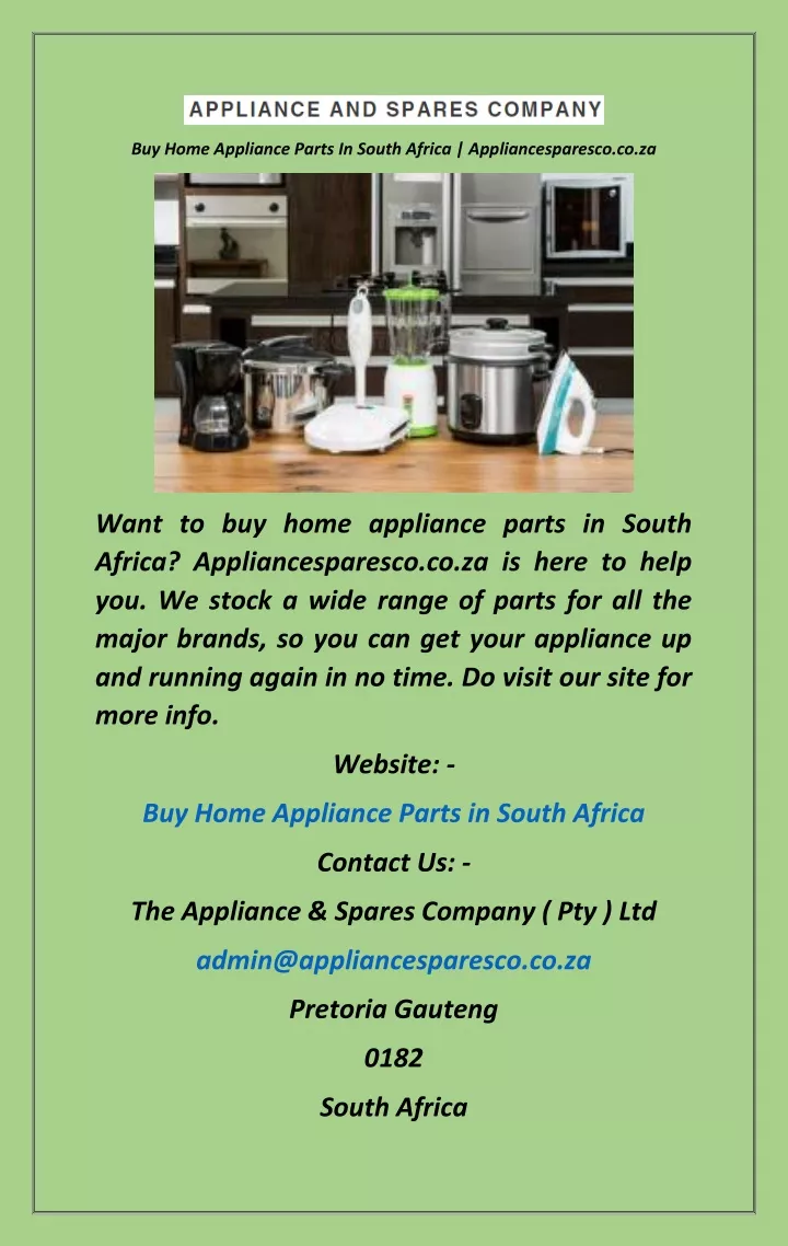buy home appliance parts in south africa