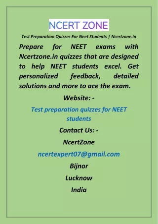 Test Preparation Quizzes For Neet Students  Ncertzone.in