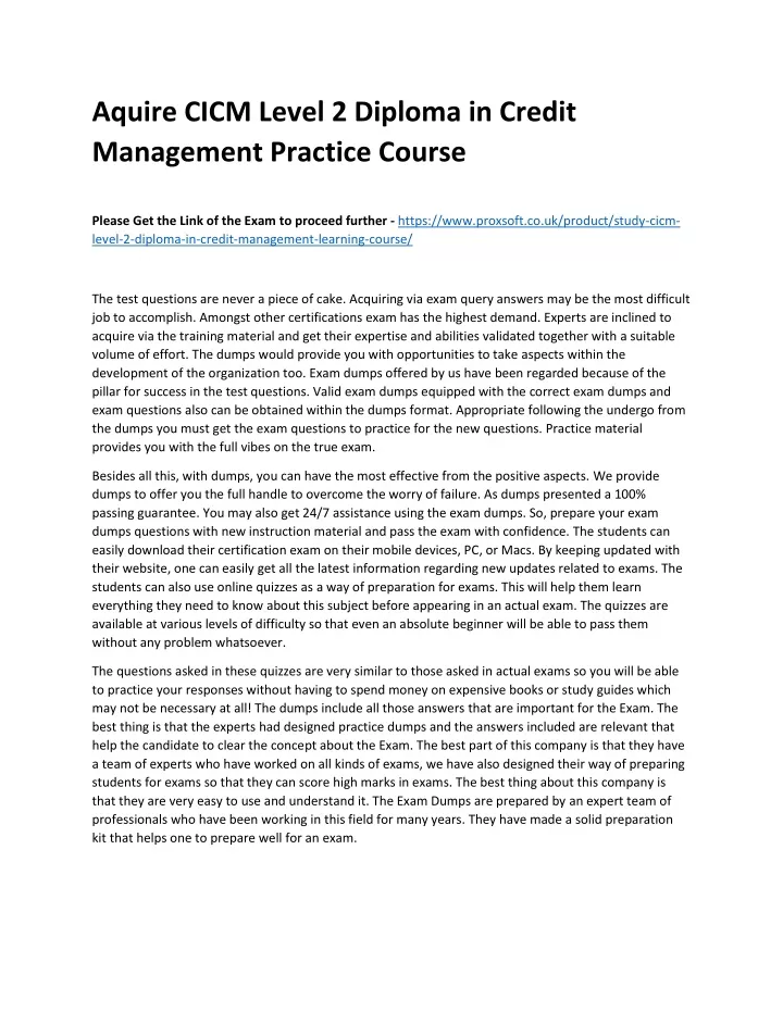 aquire cicm level 2 diploma in credit management