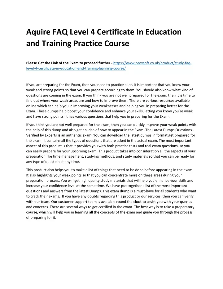 aquire faq level 4 certificate in education