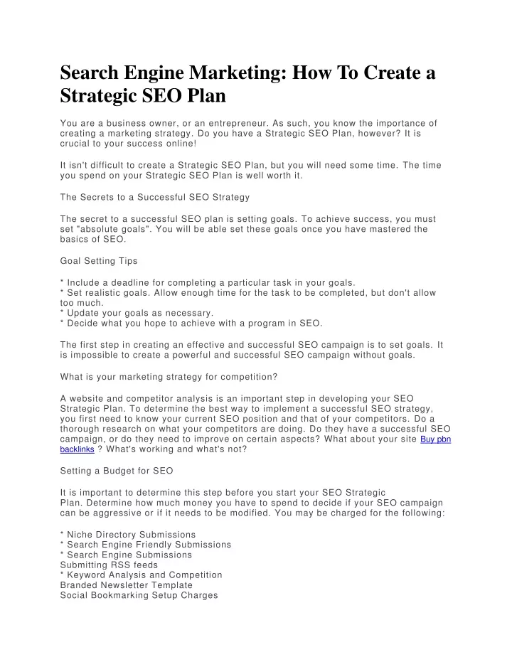 search engine marketing how to create a strategic