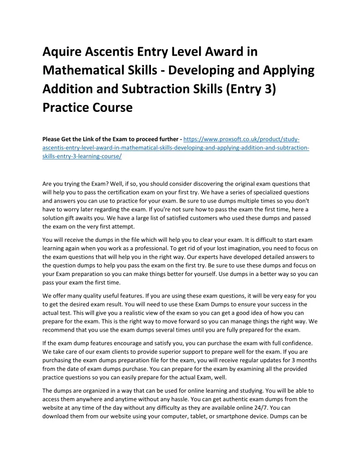 aquire ascentis entry level award in mathematical