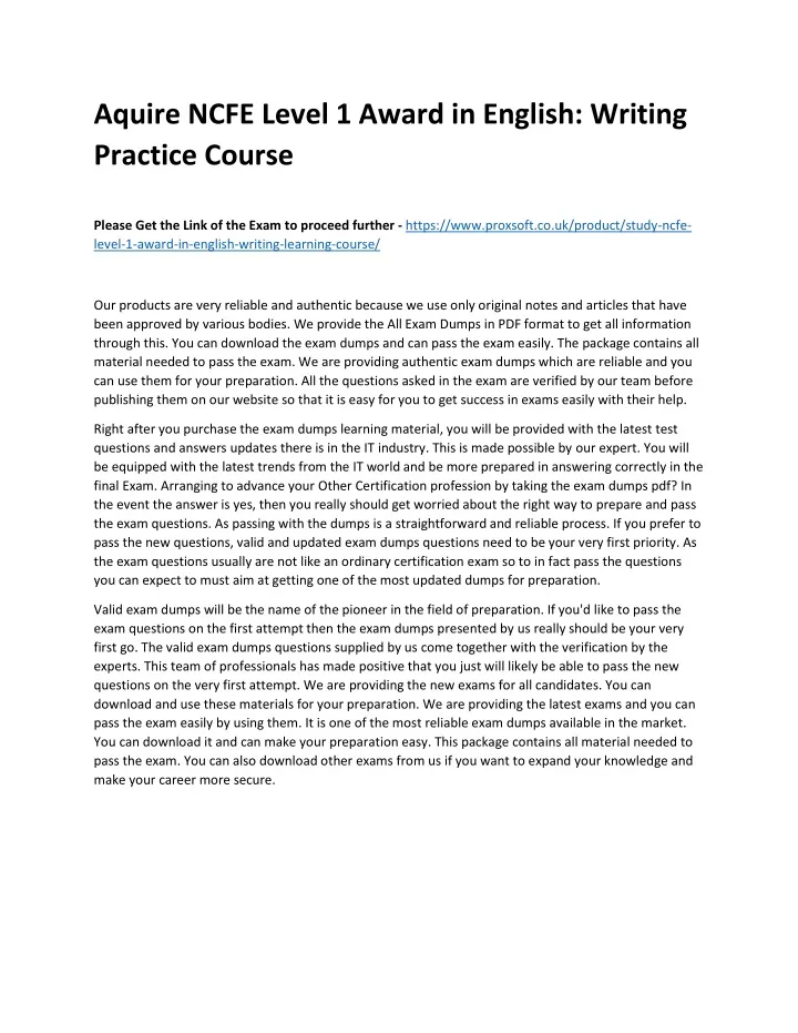 aquire ncfe level 1 award in english writing