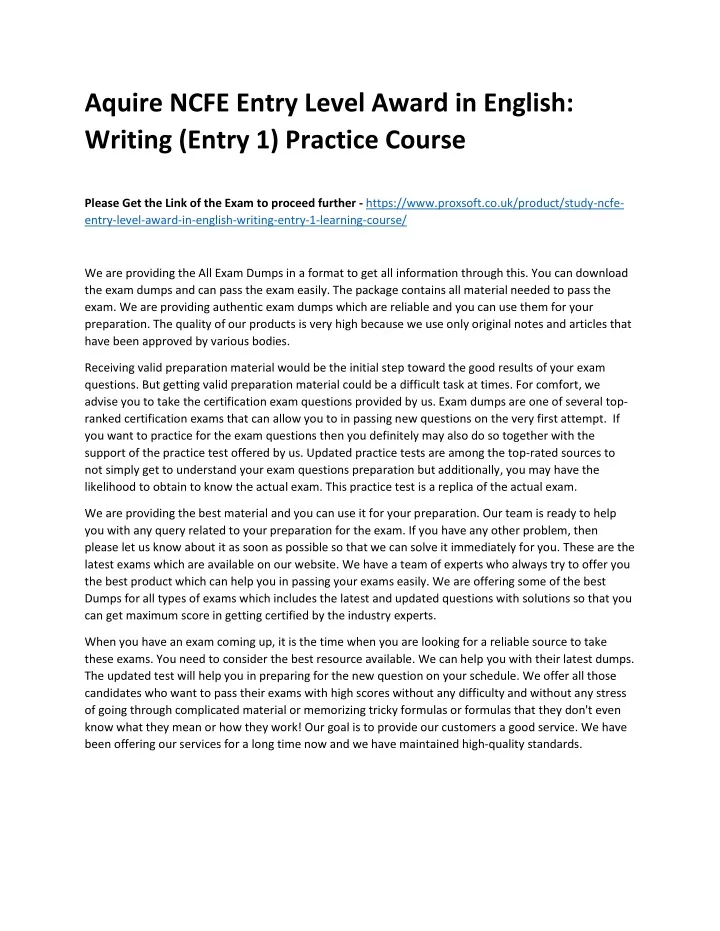 aquire ncfe entry level award in english writing