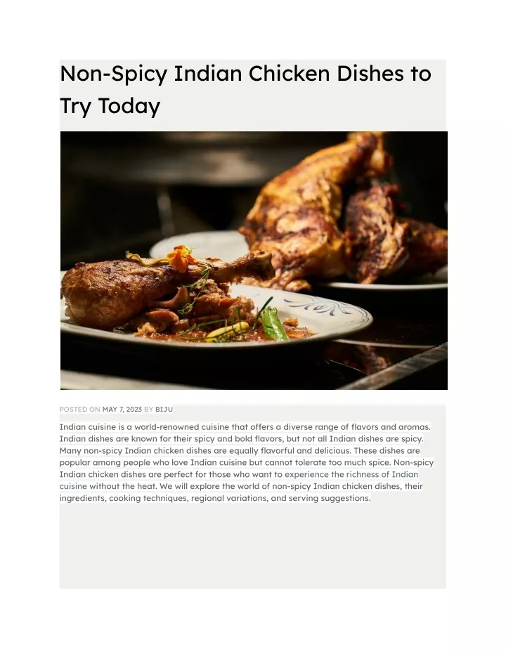 non spicy indian chicken dishes to try today