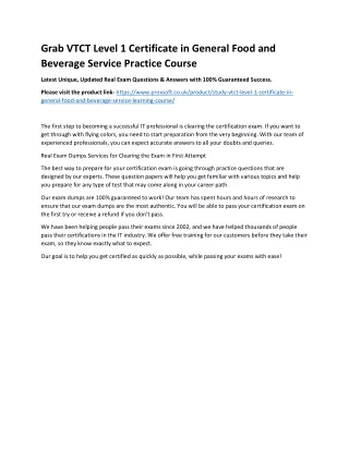 grab vtct level 1 certificate in general food