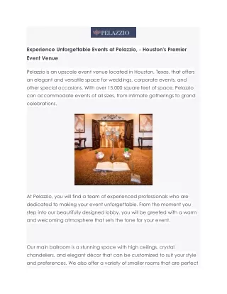Elevate Your Event Experience with Pelazzio, Houston's Premier Event Venue